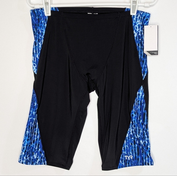 NWT TYR Black Blue Atolla Blade Jammer Competitive Swim Bottoms 36 - Picture 1 of 8